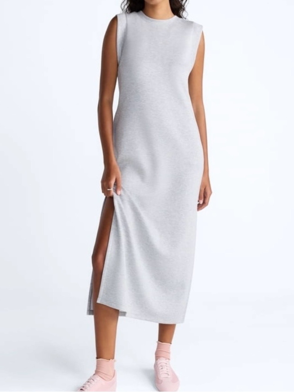 Sleeveless Heather Gray Maxi Dress with Side Slit — Minimalist  Scuba Knit